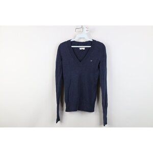 Vtg 90s Y2K American Eagle Womens Medium Babydoll Bella Knit V-Neck Sweater Blue